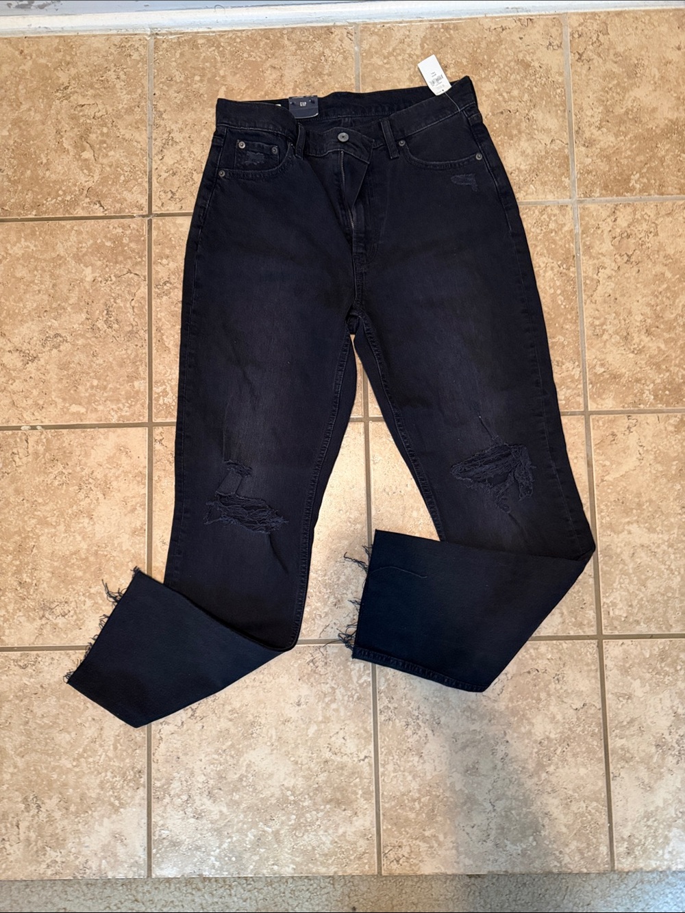 GAP Black CheekyStraight Leg Distressed Jeans size 30/10 Tall - Picture 2 of 12